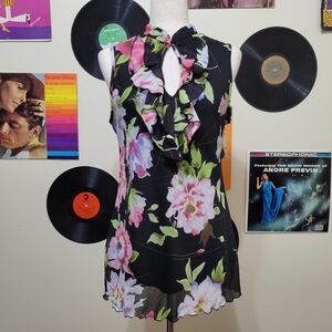 J.T.B. | Y2K Black Floral Tunic